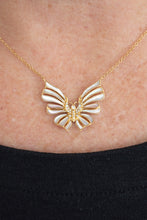 Load image into Gallery viewer, 18ct yellow gold mother of pearl butterfly on 18ct yellow gold chain at Delross Design Jewellers