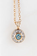 Load image into Gallery viewer, 9ct yellow gold blue topaz and natural diamond enhancer pendant at Delross Design Jewellers