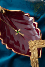 Load image into Gallery viewer, 9ct Gold Vintage Cross with Green Synthetic Stone, Delross Design Jeweller, Brisbane Jeweller, Chermside Jeweller, Custom Jewellery