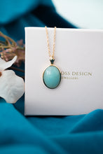 Load image into Gallery viewer, 9ct Gold Vintage Teal Chalcedony Enhancer Pendant, Delross Design Jeweller, Brisbane Jeweller, Chermside Jeweller, Custom Jewellery