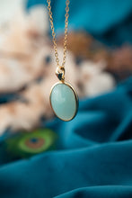 Load image into Gallery viewer, 9ct Gold Vintage Teal Chalcedony Enhancer Pendant, Delross Design Jeweller, Brisbane Jeweller, Chermside Jeweller, Custom Jewellery