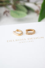 Load image into Gallery viewer, 9ct Gold Diamond TDW 0.16ct Oval Huggie Earrings , Delross Design Jeweller, Brisbane Jeweller, Chermside Jeweller, Custom Jewellery