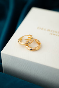 9ct Gold Textured Hoop Earrings, Delross Design Jeweller, Chermside, Chermside Jewllers, Brisbane Jewellers, Custom Jewellers