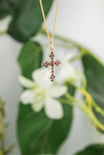 Load image into Gallery viewer, 18ct Gold Bohemian Garnet Cross Pendant, 
Delross Design Jewellers, Brisbane Jewellers, Custom Brisbane Jewellers, Brisbane Jewellery Repairs, Chermside West Jewellers