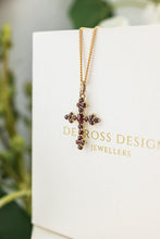 Load image into Gallery viewer, 18ct Gold Bohemian Garnet Cross Pendant, 
Delross Design Jewellers, Brisbane Jewellers, Custom Brisbane Jewellers, Brisbane Jewellery Repairs, Chermside West Jewellers