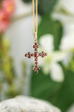Load image into Gallery viewer, 18ct Gold Bohemian Garnet Cross Pendant, 
Delross Design Jewellers, Brisbane Jewellers, Custom Brisbane Jewellers, Brisbane Jewellery Repairs, Chermside West Jewellers
