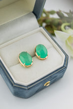 Load image into Gallery viewer, 14ct Gold Natural Chrysoprase Cabochon Stud Earrings, 
Delross Design Jewellers, Brisbane Jewellers, Custom Brisbane Jewellers, Brisbane Jewellery Repairs, Chermside West Jewellers