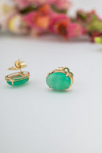 Load image into Gallery viewer, 14ct Gold Natural Chrysoprase Cabochon Stud Earrings, 
Delross Design Jewellers, Brisbane Jewellers, Custom Brisbane Jewellers, Brisbane Jewellery Repairs, Chermside West Jewellers