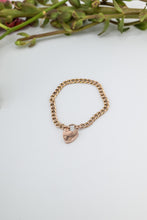 Load image into Gallery viewer, 9ct Rose Gold Vintage Curb Link Padlock Heart Baby Bracelet, Delross Design Jewellers, Brisbane Jewellers, Custom Brisbane Jewellers, Brisbane Jewellery Repairs, Chermside West Jewellers