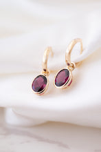 Load image into Gallery viewer, 9ct Gold 1.50ct Rhodolite Garnet Huggie Drop Earrings, 
Delross Design Jewellers, Brisbane Jewellers, Custom Brisbane Jewellers, Brisbane Jewellery Repairs, Chermside West Jewellers