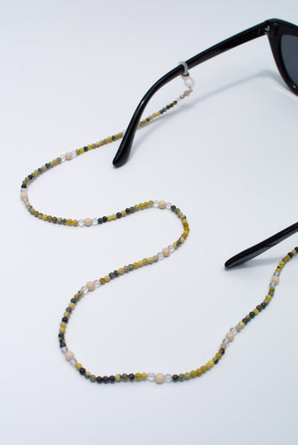 Yellow Turquoise, Green Jasper & Clear Quartz Glasses Strand. Delross Design Jewellers. Chermside west Jewellers. Customer Jewellers. Custom Jewellery. Jewellery Repairs. 