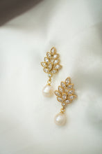 Load image into Gallery viewer, Yellow Gold Plated Sterling Silver Cubic Zirconia Pearl Stud Earrings