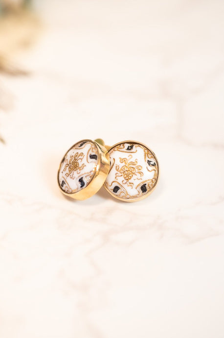9ct Gold Antique White Satsuma Button Stud Earrings, Delross Design Jewellers, Custom Jewellers, Chermside West Jewellers