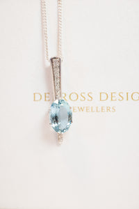 18ct White Gold Aquamarine & Diamond Pendant, Delross Design Jewellers, Custom Jewellery, Chermside west Jewellers.
