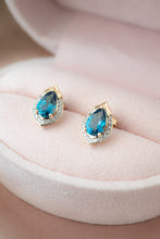 Load image into Gallery viewer, 9ct Gold London Blue Topaz &amp; Diamond Stud Earrings, Delross Design Jewellers, Brisbane  Jewellers, Custom Jewellers
