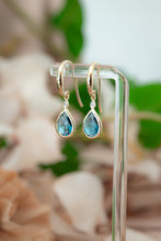 Load image into Gallery viewer, 9ct Gold London Blue Topaz &amp; Diamond Hook Earrings, Delross Design Jewellers, Chermside West Jewellers, Brisbane Custom Jewellers.