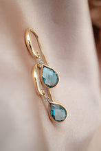 Load image into Gallery viewer, 9ct Gold London Blue Topaz & Diamond Hook Earrings, Delross Design Jewellers, Chermside West Jewellers, Brisbane Custom Jewellers.