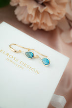 Load image into Gallery viewer, 9ct Gold London Blue Topaz & Diamond Hook Earrings, Delross Design Jewellers, Chermside West Jewellers, Brisbane Custom Jewellers.
