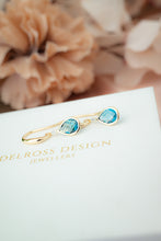 Load image into Gallery viewer, 9ct Gold London Blue Topaz &amp; Diamond Hook Earrings, Delross Design Jewellers, Chermside West Jewellers, Brisbane Custom Jewellers.