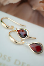 Load image into Gallery viewer, 9ct Gold Garnet and Diamond Hook Earrings, Delross design Jewellers, Chermside west Jewellers, Custom jewellery