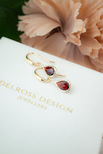 Load image into Gallery viewer, 9ct Gold Garnet and Diamond Hook Earrings, Delross design Jewellers, Chermside west Jewellers, Custom jewellery