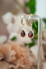 Load image into Gallery viewer, 9ct Gold Garnet and Diamond Hook Earrings, Delross design Jewellers, Chermside west Jewellers, Custom jewellery