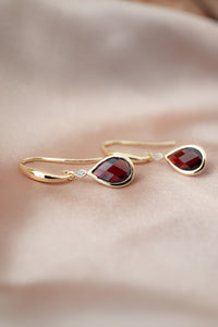 9ct Gold Garnet and Diamond Hook Earrings, Delross design Jewellers, Chermside west Jewellers, Custom jewellery