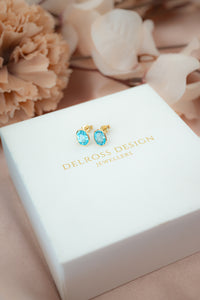 9ct Gold Blue Topaz Stud Earrings, Delross design Jewellers, Chermside west Jewellers, Custom Jewellers