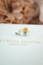 Load image into Gallery viewer, 9ct Gold Pearl & Blue Topaz Stud Earrings, Delross Design Jewellers,  Chermside West Jewellers, Custom Jewellers