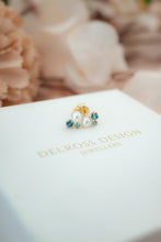 Load image into Gallery viewer, 9ct Gold Pearl & Blue Topaz Stud Earrings, Delross Design Jewellers,  Chermside West Jewellers, Custom Jewellers