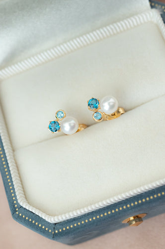 9ct Gold Pearl & Blue Topaz Stud Earrings, Delross Design Jewellers,  Chermside West Jewellers, Custom Jewellers
