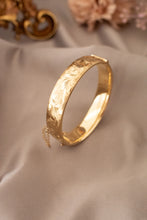 Load image into Gallery viewer, 9ct Gold Lined Oval Hinged Engraved Georg Jensen Bangle, Delross Design Jeweller, Brisbane Jeweller, Chermside Jeweller, Custom Jewellery