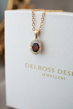 Load image into Gallery viewer, 9ct Gold Pyrope Garnet & Diamond Pendant,  Delross Design Jeweller, Brisbane Jeweller, Chermside Jeweller, Custom Jewellery