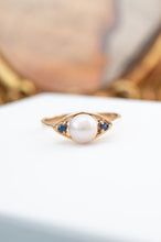 Load image into Gallery viewer, 9ct Vintage Gold Akoya Pearl & Sapphire Ring,  Delross Design Jewellers, Brisbane Jewellers, Custom Brisbane Jewellers, Brisbane Jewellery Repairs, Chermside West Jewellers