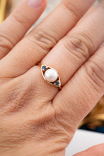 Load image into Gallery viewer, 9ct Vintage Gold Akoya Pearl & Sapphire Ring,  Delross Design Jewellers, Brisbane Jewellers, Custom Brisbane Jewellers, Brisbane Jewellery Repairs, Chermside West Jewellers