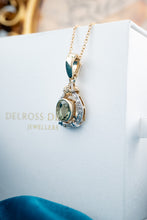 Load image into Gallery viewer, 9ct Yellow & White Gold Tourmaline & Diamond Enhancer Pendant,  Delross Design Jewellers, Brisbane Jewellers, Custom Brisbane Jewellers, Brisbane Jewellery Repairs, Chermside West Jewellers