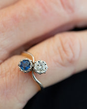 Load image into Gallery viewer, Antique 18ct & Platinum Old Cut Diamond & Sapphire Toi et Moi Ring