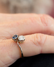 Load image into Gallery viewer, Antique 18ct & Platinum Old Cut Diamond & Sapphire Toi et Moi Ring