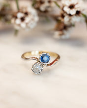 Load image into Gallery viewer, Antique 18ct & Platinum Old Cut Diamond & Sapphire Toi et Moi Ring