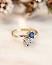 Load image into Gallery viewer, Antique 18ct & Platinum Old Cut Diamond & Sapphire Toi et Moi Ring