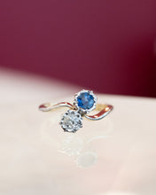 Load image into Gallery viewer, Antique 18ct & Platinum Old Cut Diamond & Sapphire Toi et Moi Ring