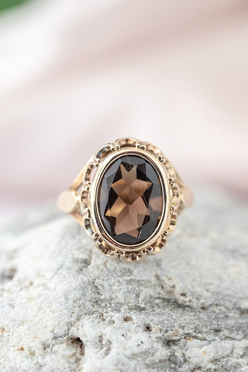 Quartz Crystal Smoky Quartz Ring Gold 9ct Gold Vintage Smokey