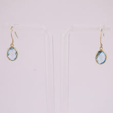 Load image into Gallery viewer, 9ct Gold Oval Checkerboard Faceted Swiss Blue Topaz Hook Earrings, Delross Design Jeweller, Brisbane Jeweller, Chermside Jeweller, Custom Jewellery
