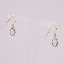 Load image into Gallery viewer, 9ct Gold Oval Checkerboard Faceted Swiss Blue Topaz Hook Earrings, Delross Design Jeweller, Brisbane Jeweller, Chermside Jeweller, Custom Jewellery