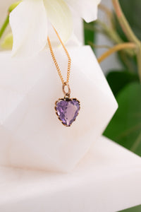 9ct Gold Vintage Amethyst Heart Pendant/Charm