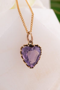 9ct Gold Vintage Amethyst Heart Pendant/Charm