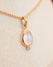 Load image into Gallery viewer, 9ct Yellow Gold Natural Cabochon Cut Moonstone &amp; Diamond Pendant