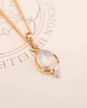 Load image into Gallery viewer, 9ct Yellow Gold Natural Cabochon Cut Moonstone &amp; Diamond Pendant
