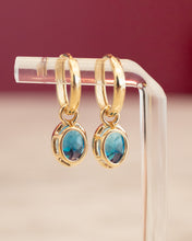 Load image into Gallery viewer, 9ct Yellow Gold London Blue Topaz Huggie Earrings