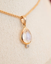Load image into Gallery viewer, 9ct Yellow Gold Natural Cabochon Cut Moonstone &amp; Diamond Pendant